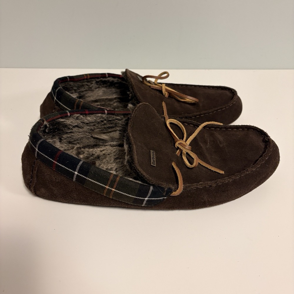 Barbour Men's Brown Suede Slippers Size US 12 Tartan